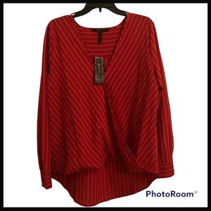 NWT BCBGMaxazria Venetian Red Hi-Low Wrap Blouse Large